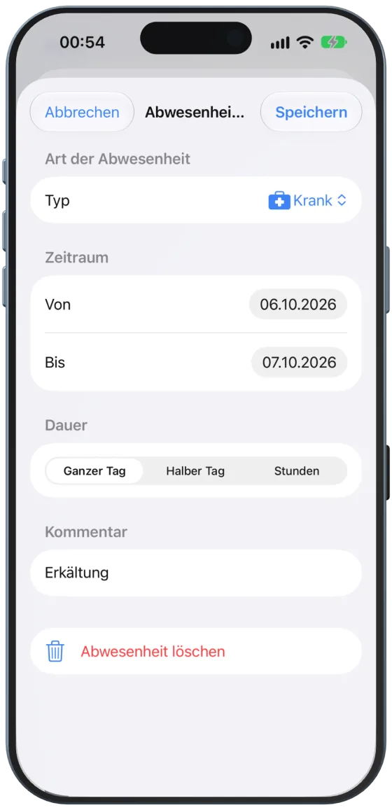Abwesenheit bearbeiten