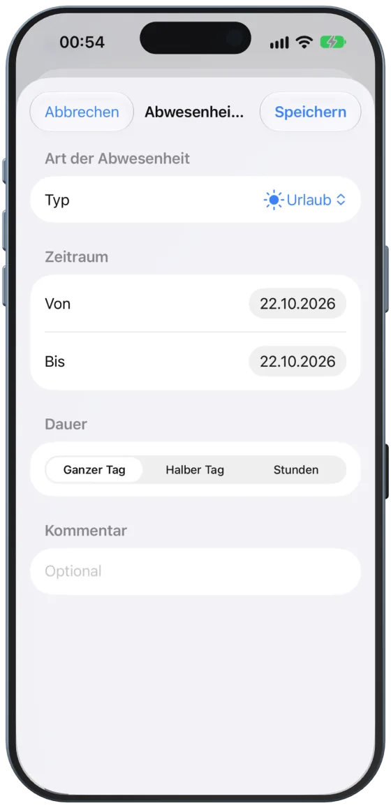 Abwesenheit eintragen