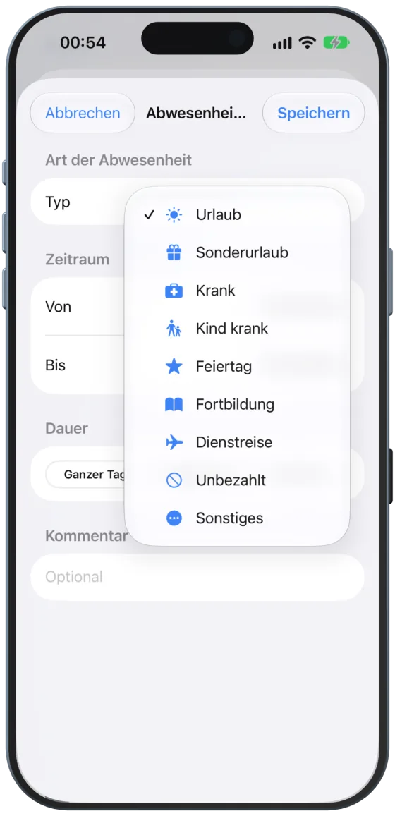 Art der Abwesenheit