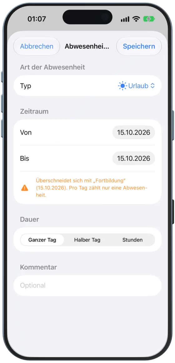 Hinweis auf eine Überschneidung