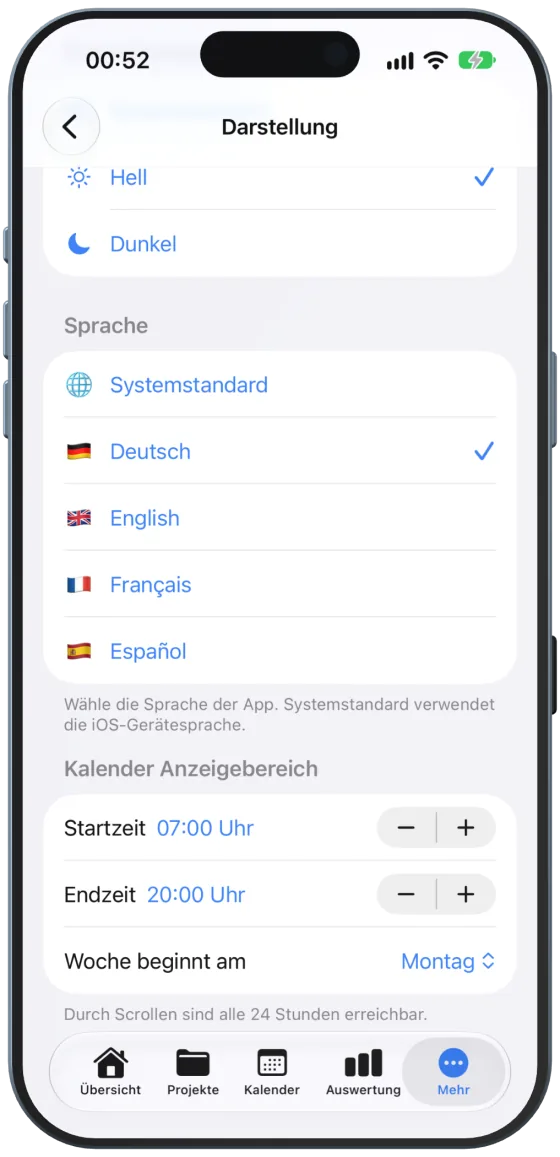 Kalender-Anzeigebereich
