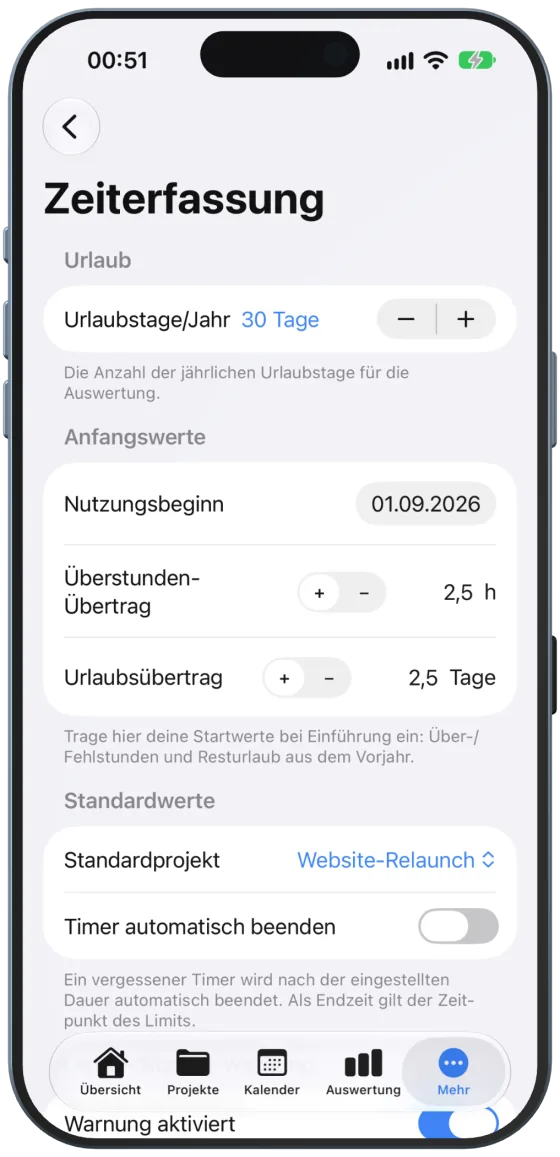 Urlaub und Anfangswerte