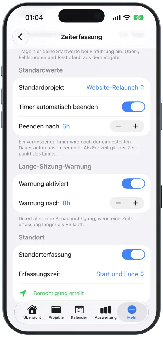 „Timer automatisch beenden“ eingeschaltet