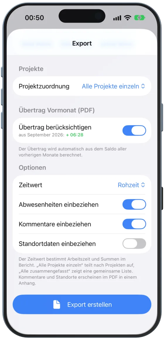 Übertrag und Optionen