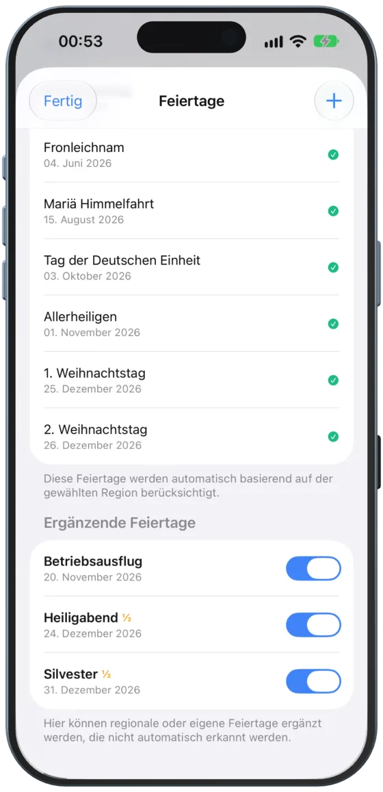 Ergänzende Feiertage