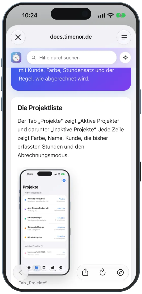 Hilfe zur Projektliste
