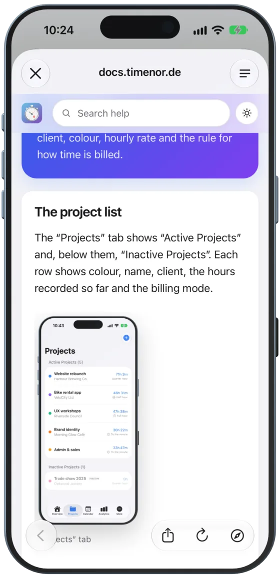 Help for the project list