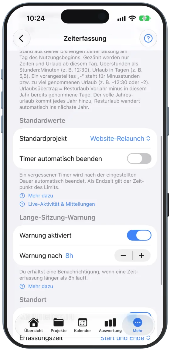 „Mehr dazu“ unter einer Einstellung