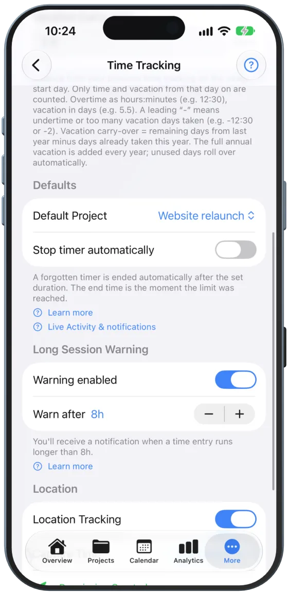 “Learn more” below a setting