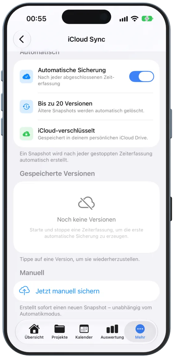 Gespeicherte Versionen und manuelle Sicherung