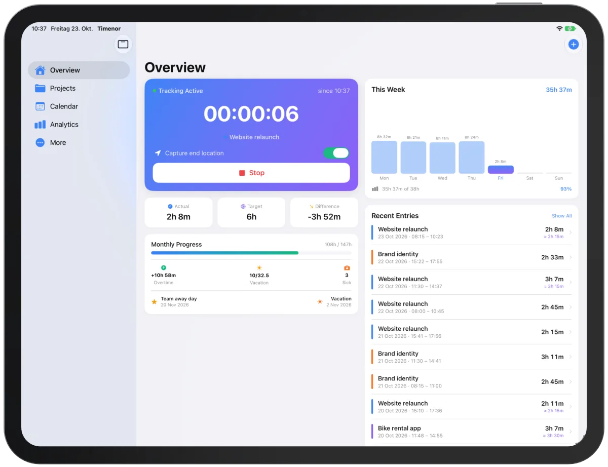 Overview in landscape with sidebar
