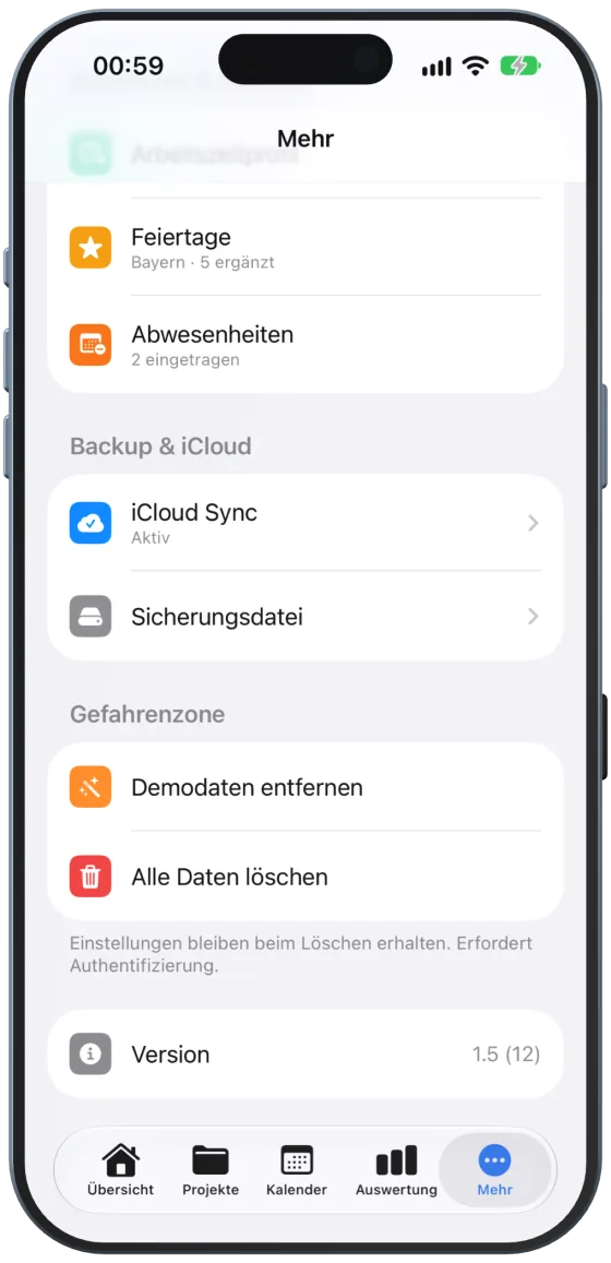 Gefahrenzone mit „Demodaten entfernen“