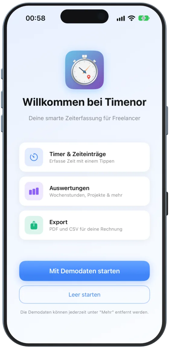 Begrüßung beim ersten Start