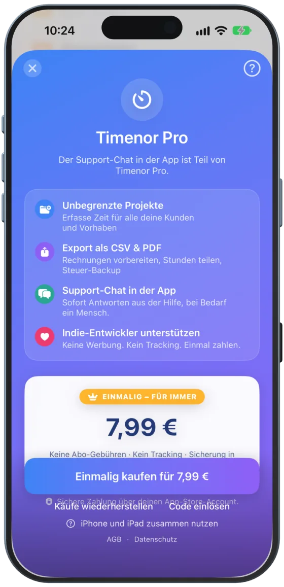 Hinweis im Pro-Fenster