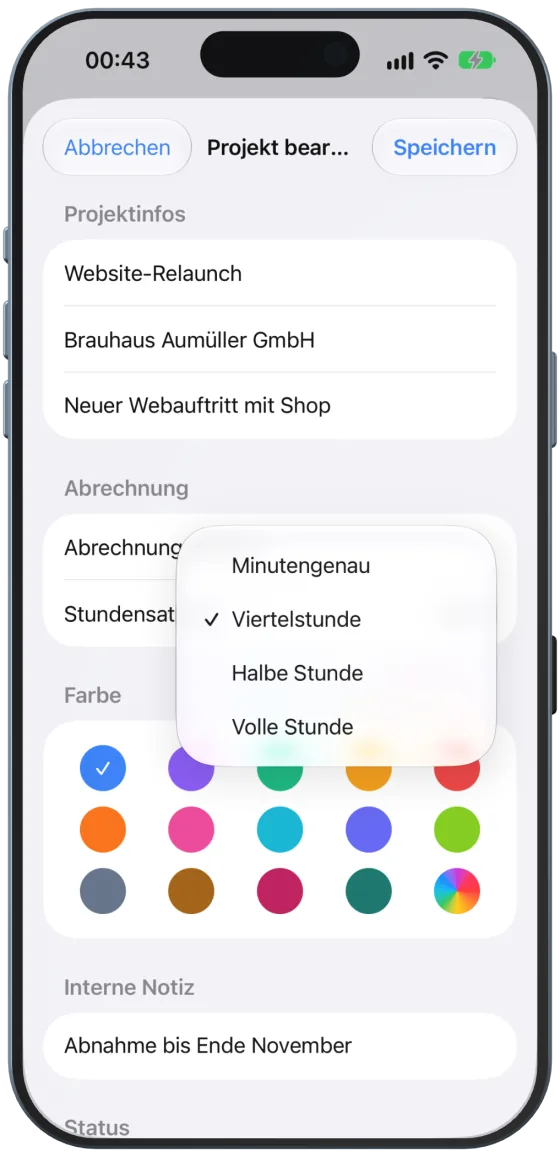 Abrechnungsmodus wählen