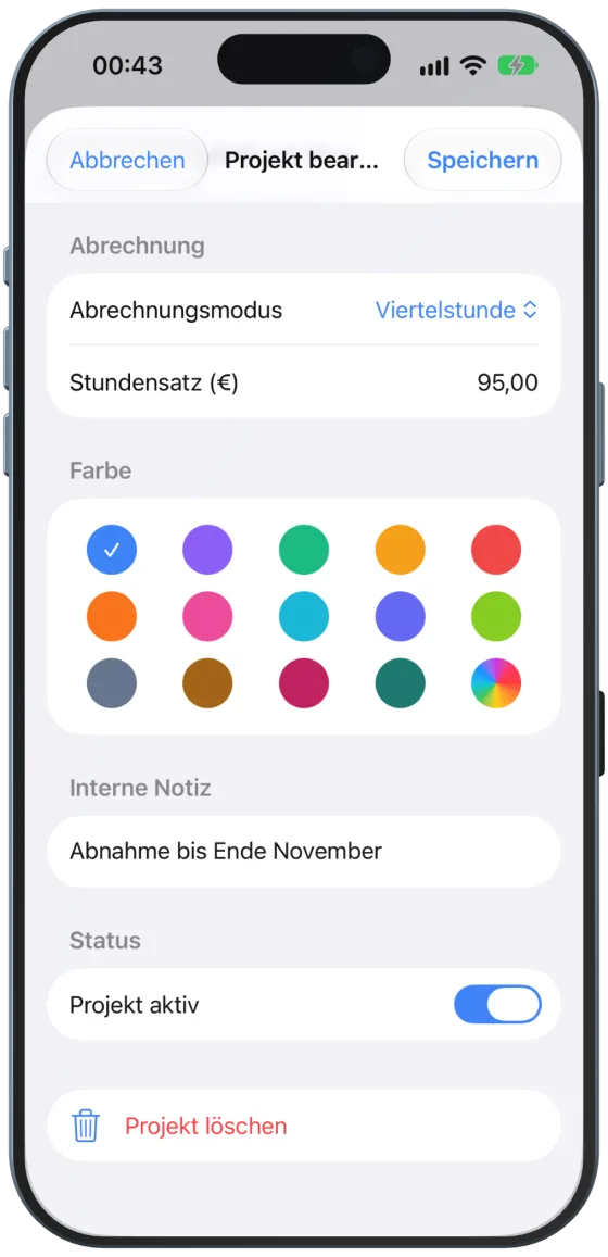 Notiz, Status und Löschen