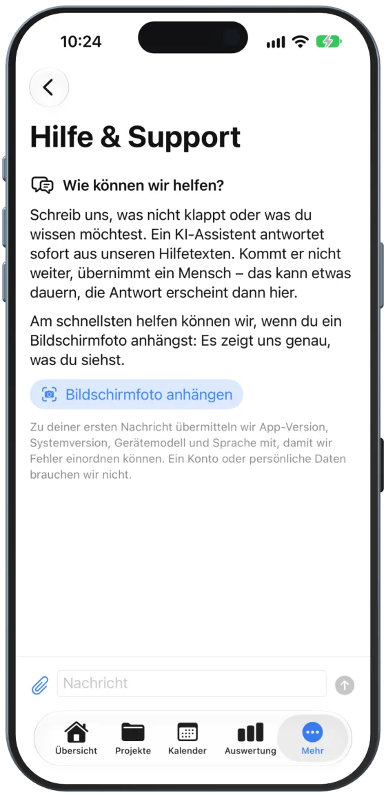 Support-Chat vor der ersten Nachricht