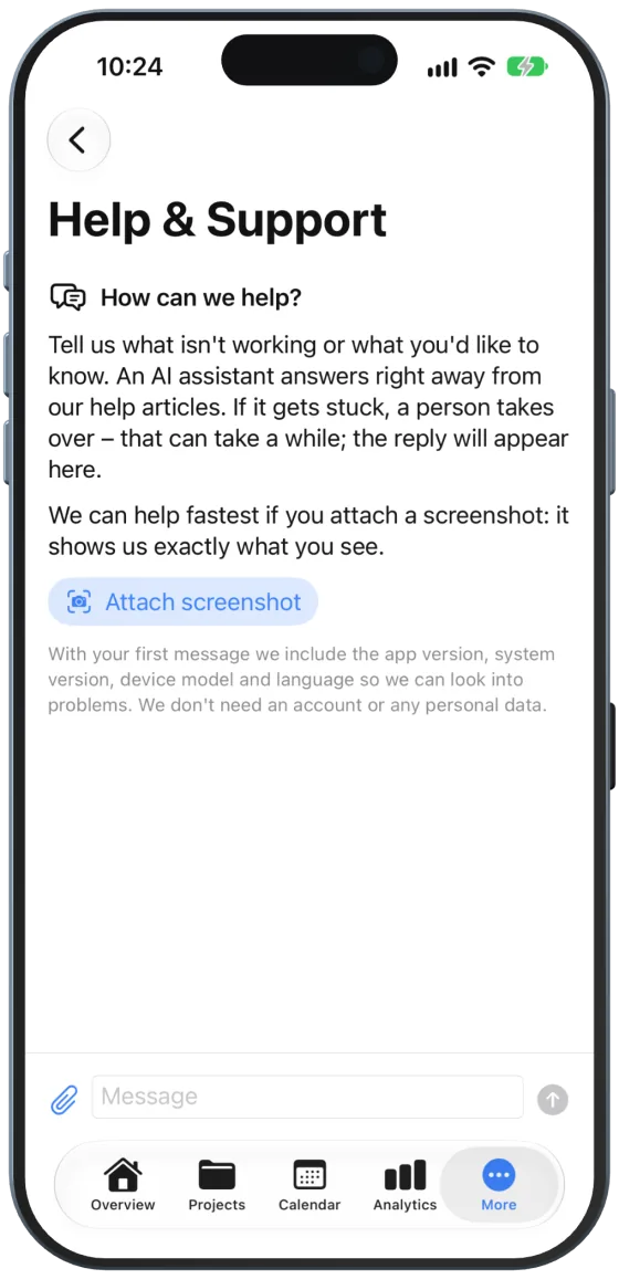 Support chat before the first message