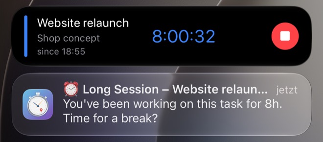 Notificación «Sesión larga»