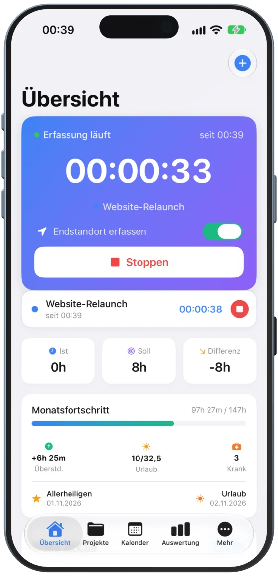 Timer und weiterer laufender Eintrag